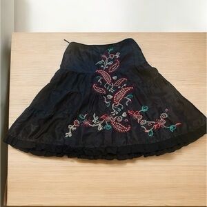 Vintage Carole Little Tiered 100% Silk Floral Embroidered Maxi Skirt - Size 12